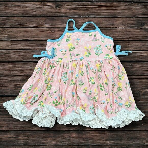 Love + Grow 4T Bamboo Top Pink Floral Bunny Easter Spring Eyelet Ruffle - Picture 1 of 7